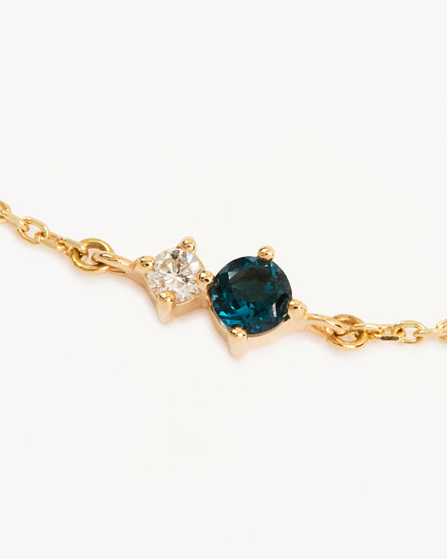 14k Solid Gold Magic Within Birthstone Diamond Bracelet - December - Blue Topaz