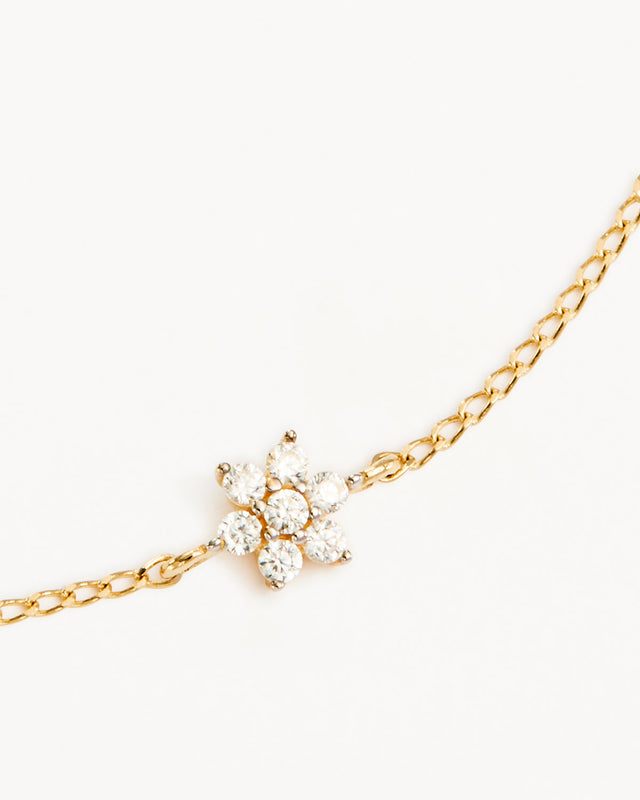 14k Solid Gold Crystal Lotus Flower Bracelet