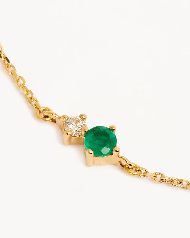 14k Solid Gold Magic Within Birthstone Diamond Bracelet - May - Emerald