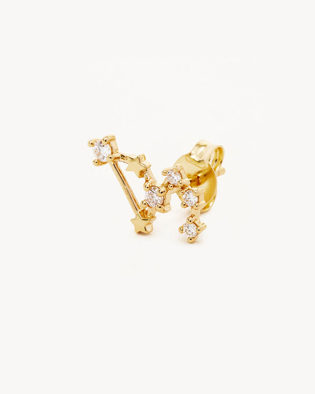 14k Solid Gold Starry Night Zodiac Constellation Diamond Earring - Leo