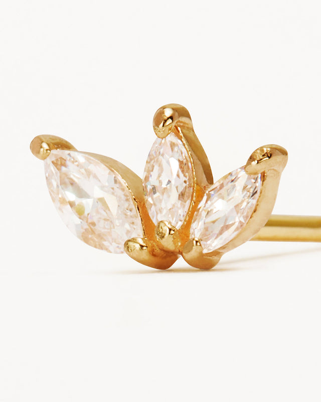 14k Solid Gold Blooming Lotus Crystal Cartilage Earring