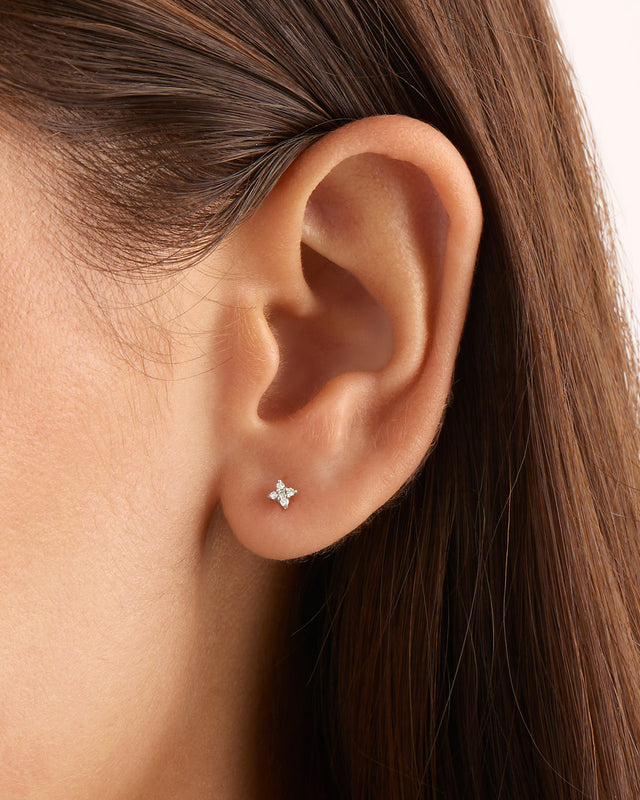14k Solid White Gold Diamond Sacred Cartilage Flatback Earring