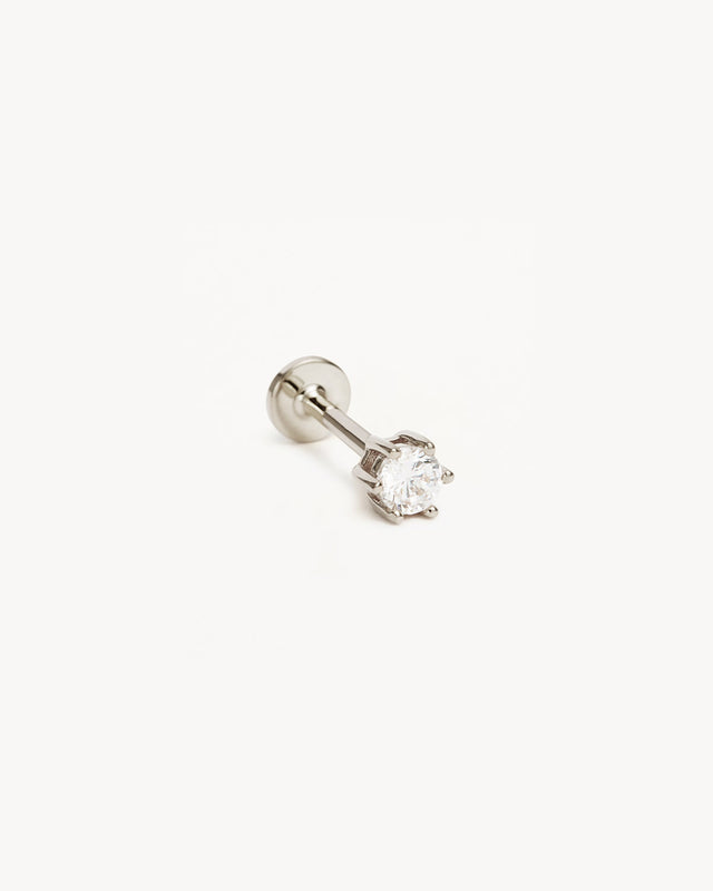 14k Solid White Gold Crystal Cartilage Earring