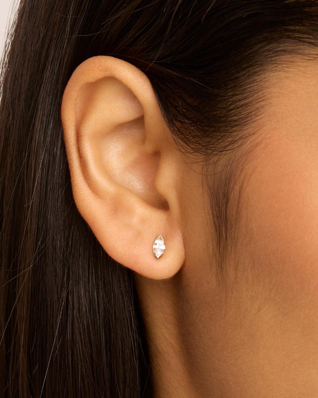 14k Solid White Gold Floating Petal Lab-Grown Diamond Stud Earring