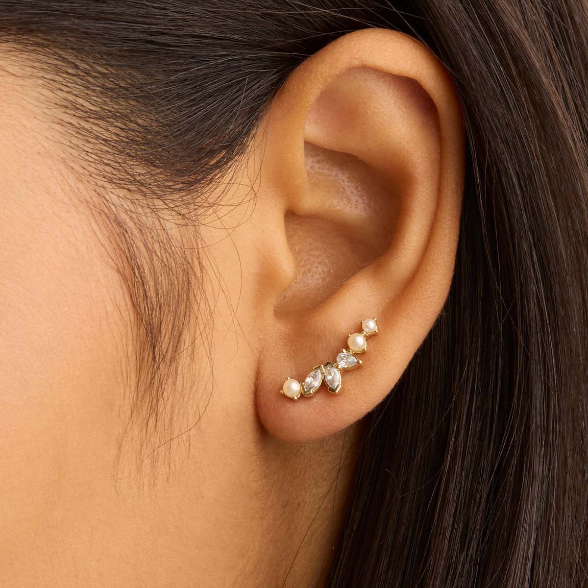 14k Solid Gold In Bloom Lab-Grown Diamond Ear Crawler