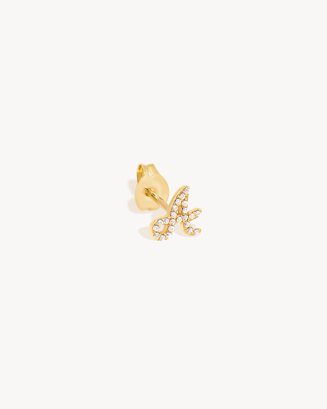 14k Solid Gold Forever Love Diamond Letter Earring