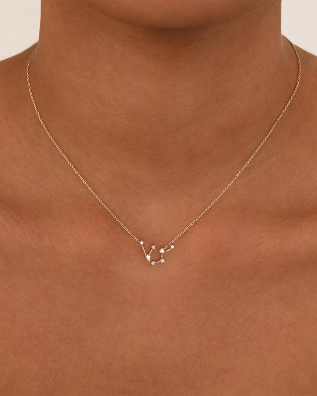 14k Solid Gold Starry Night Zodiac Constellation Diamond Necklace - Aquarius