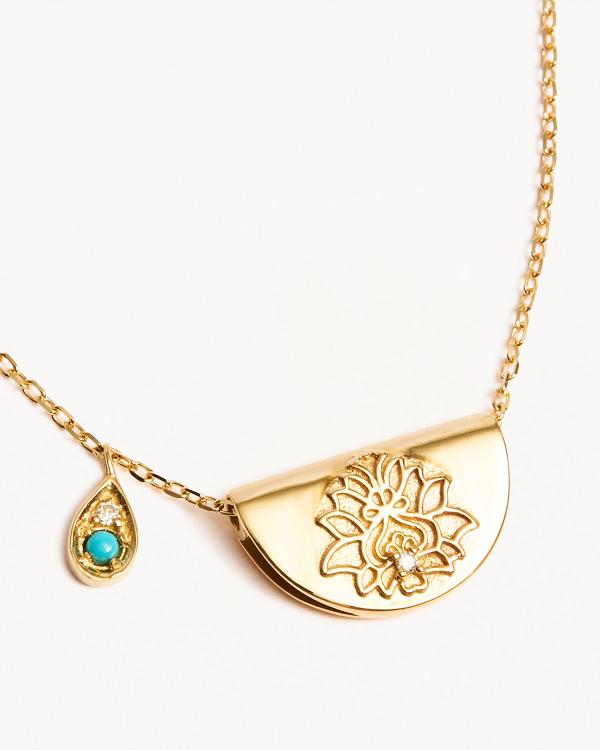 14k Solid Gold Lotus Birthstone Diamond Necklace - December