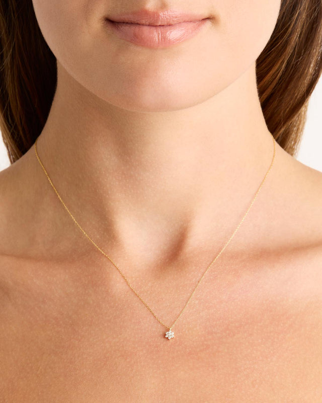 14k Solid Gold Crystal Lotus Flower Necklace