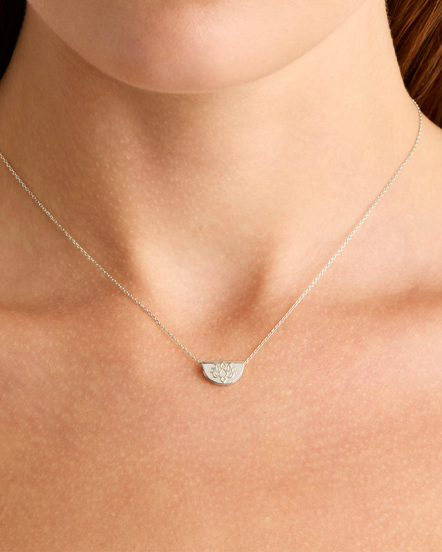 14k Solid White Gold Mini Lotus Necklace