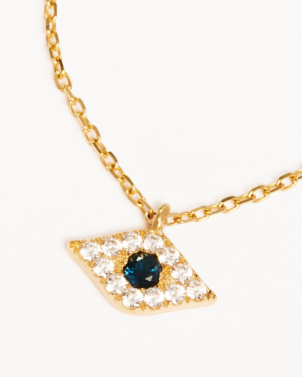 Gold Evil Eye Pendant Necklace - Cubic Zirconia, 18+2 Inch Rope Chain - Fashion Jewelry