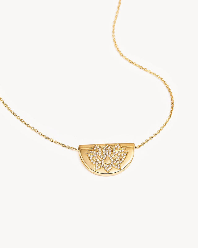 14k Solid Gold Sacred Lotus Diamond Necklace