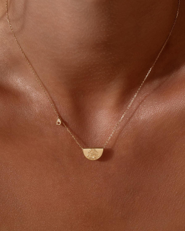 14k Solid Gold Lotus Birthstone Diamond Necklace - January - Garnet
