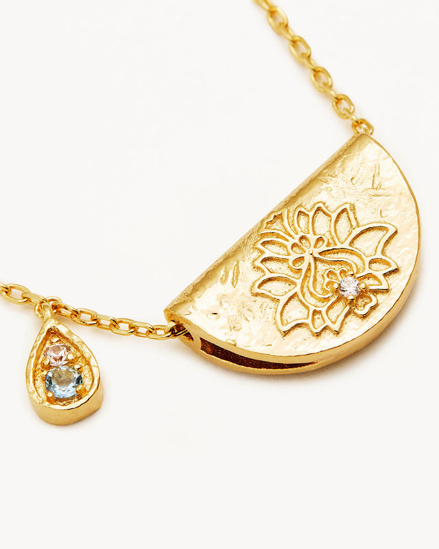 18k Gold Vermeil Lotus Birthstone Necklace - March - Aquamarine