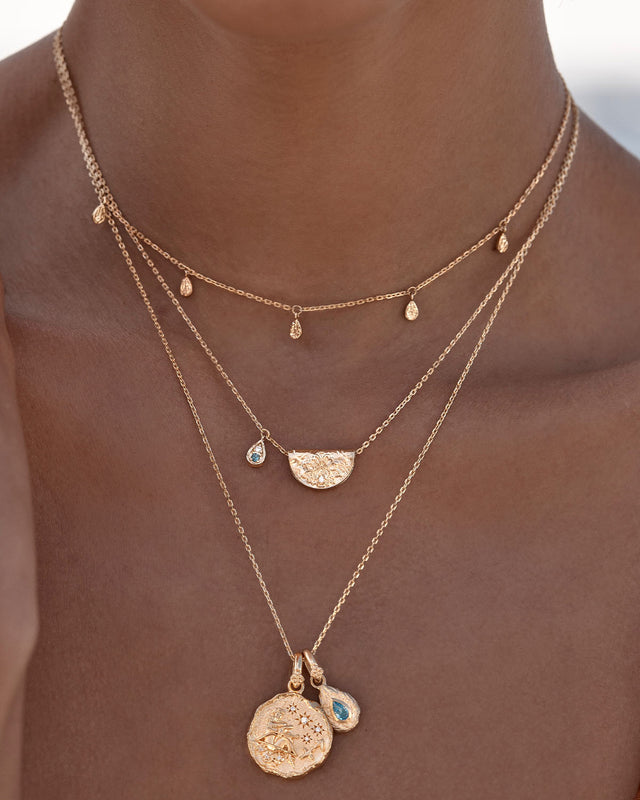 18k Gold Vermeil Lotus Birthstone Necklace - March - Aquamarine