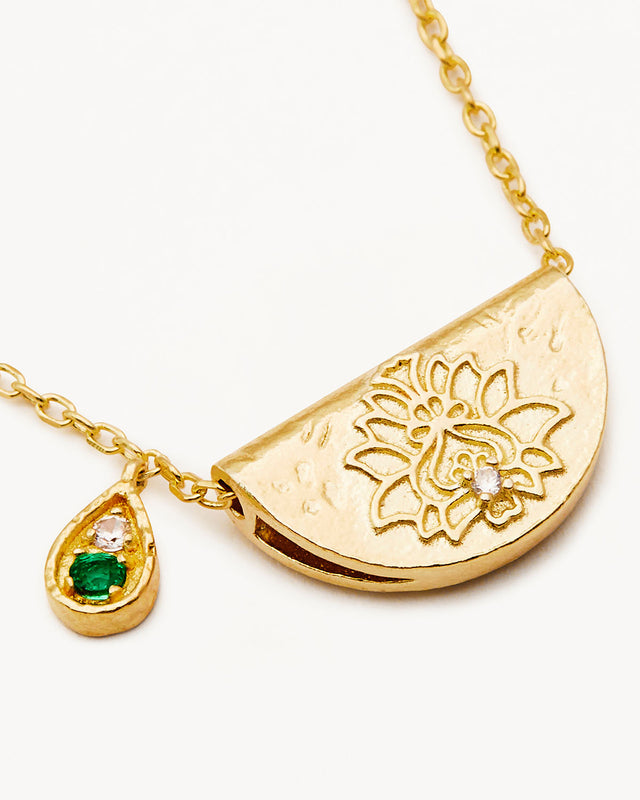 18k Gold Vermeil Lotus Birthstone Necklace - May - Emerald