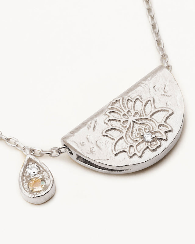 Sterling Silver Lotus Birthstone Necklace - June - Moonstone