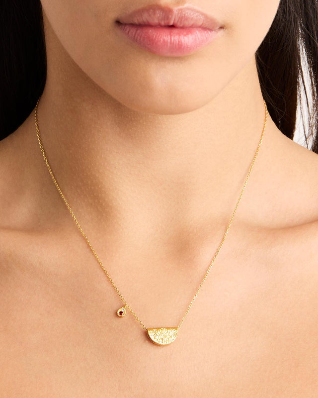 18k Gold Vermeil Lotus Birthstone Necklace - July - Ruby