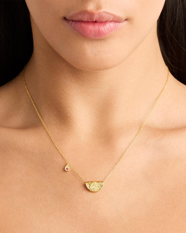 18k Gold Vermeil Lotus Birthstone Necklace - October - Pink Tourmaline