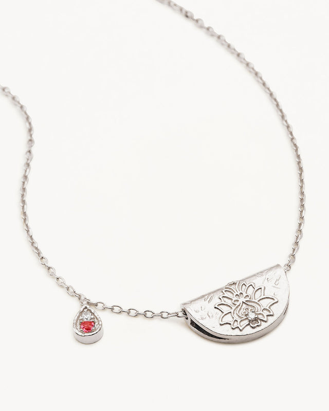 Sterling Silver Lotus Birthstone Necklace - October - Pink Tourmaline