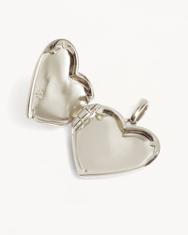 Sterling Silver Large Heart Lotus Locket Pendant