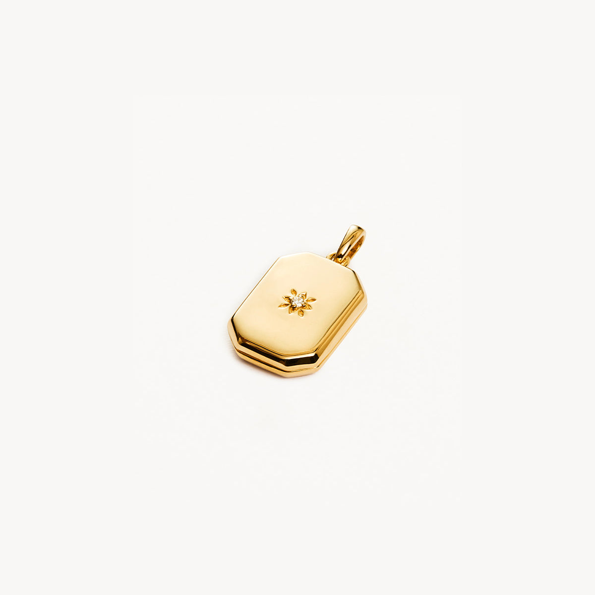 14k Solid Gold Rectangular Diamond Lotus Locket Pendant