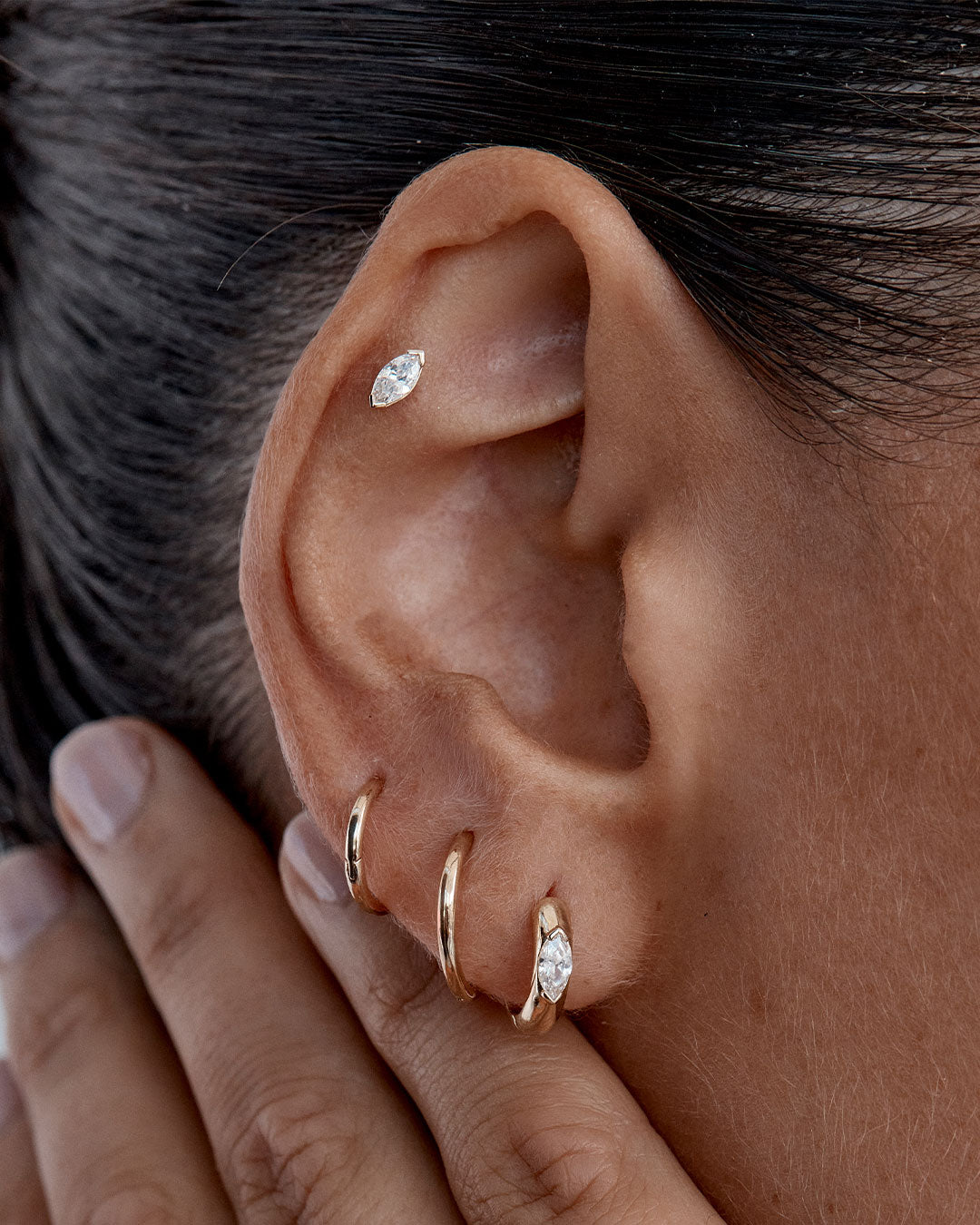 Helix Earring, Moonstone Bead Helix Earring, Cartilage Hoop Silver