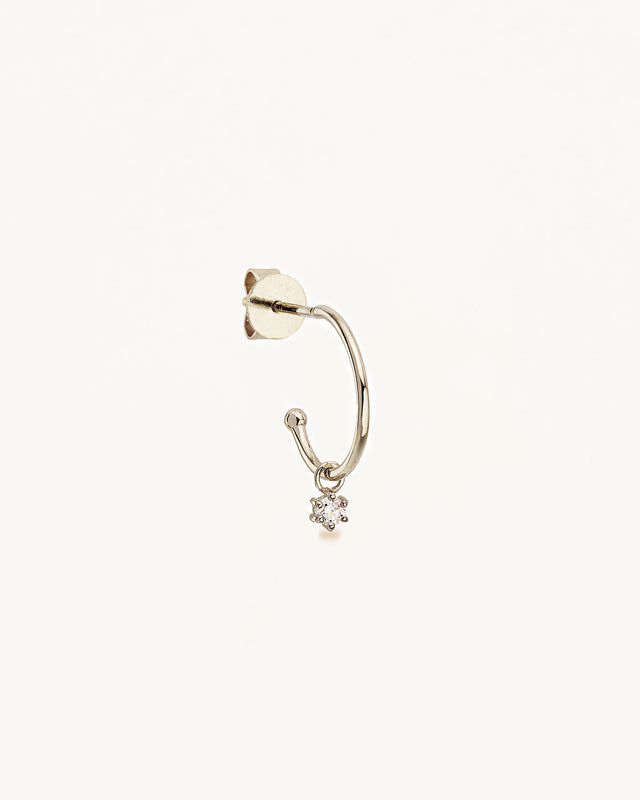 14k Solid White Gold Sweet Droplet Diamond Hoops
