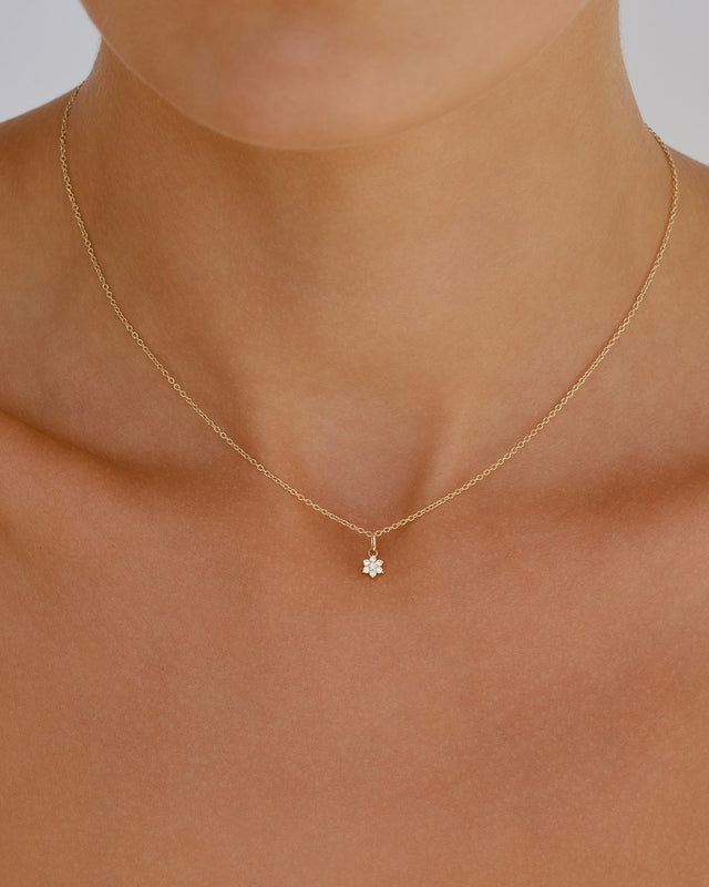14k Solid Gold Lotus Flower Diamond Necklace Pendant