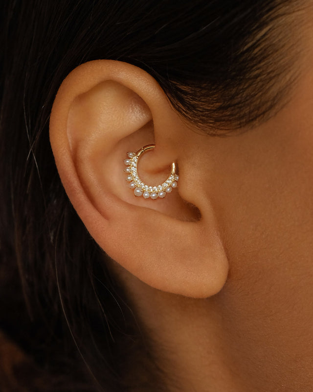 14k Solid Gold Diamond Ethereal Daith Cartilage Earring