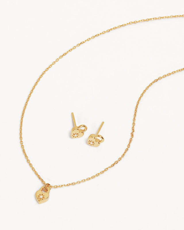 18k Gold Vermeil Crystal Lotus Heart Padlock Gift Set