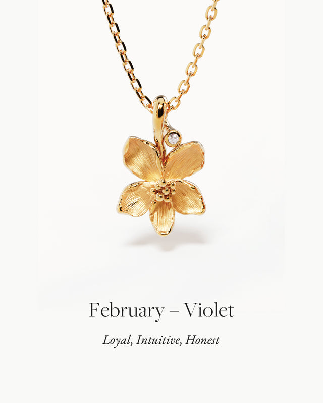 18k Gold Vermeil Violet February Birth Flower Necklace