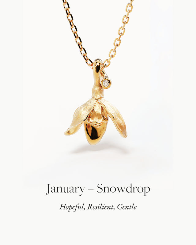 18k Gold Vermeil Snowdrop January Birth Flower Necklace