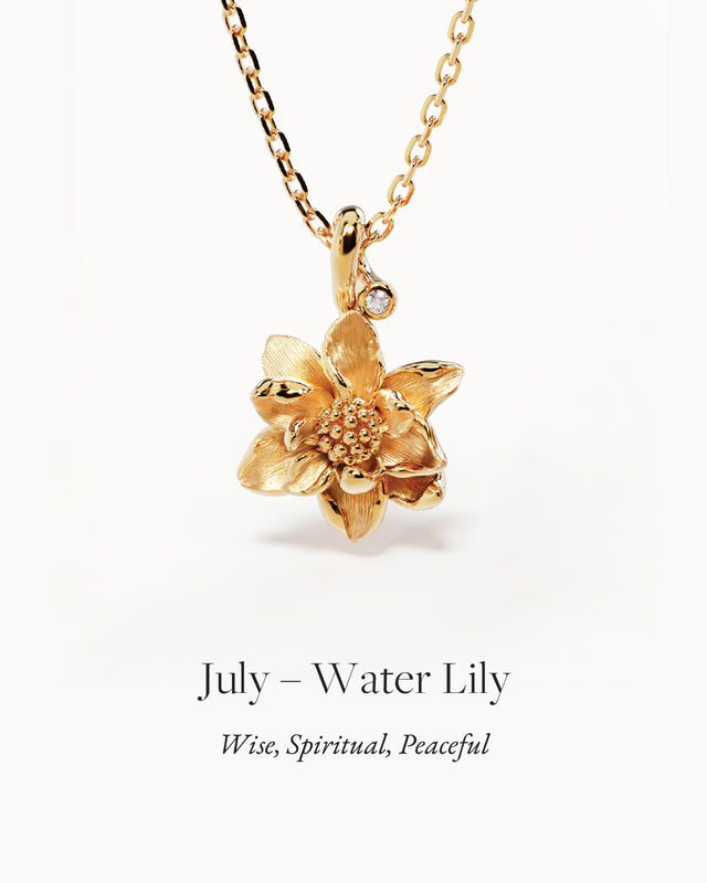 18k Gold Vermeil Water Lily July Birth Flower Necklace