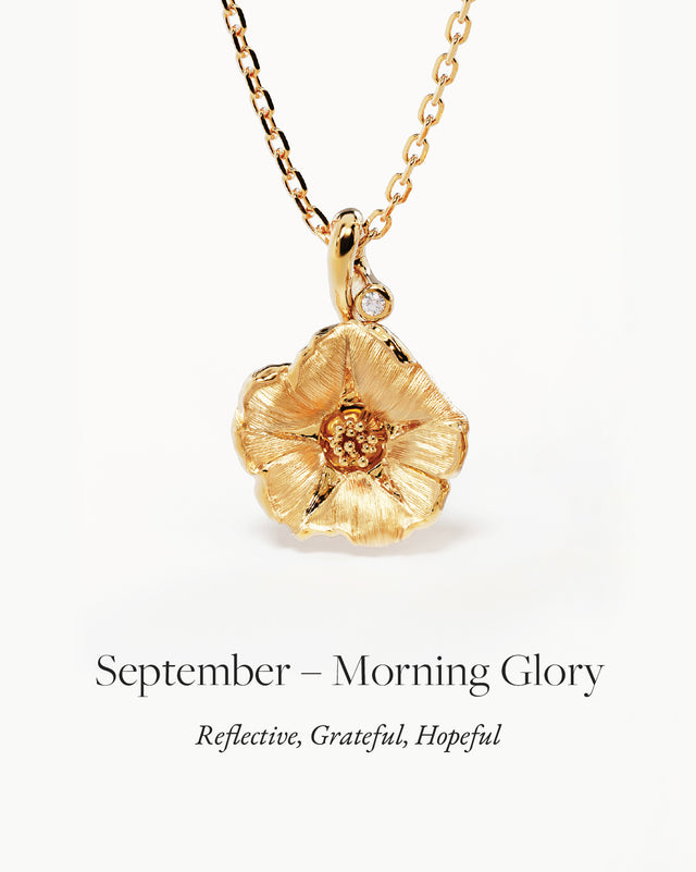 18k Gold Vermeil Morning Glory September Birth Flower Necklace