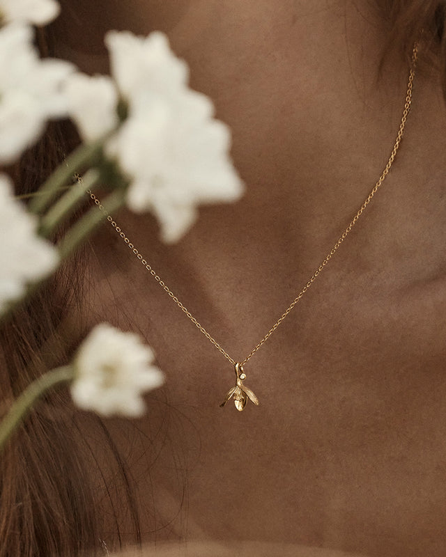 18k Gold Vermeil Lily of the Valley May Birth Flower Necklace
