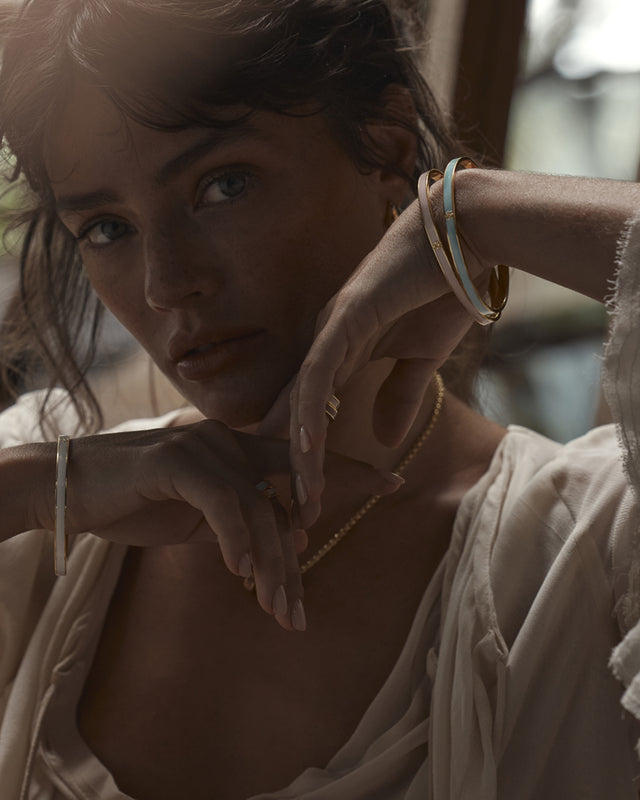 18k Gold Vermeil Born to Bloom Enamel Bangle - Bone