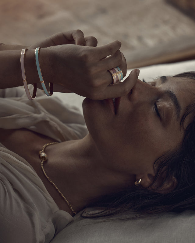 18k Gold Vermeil Born to Bloom Enamel Ring - Rose Quartz