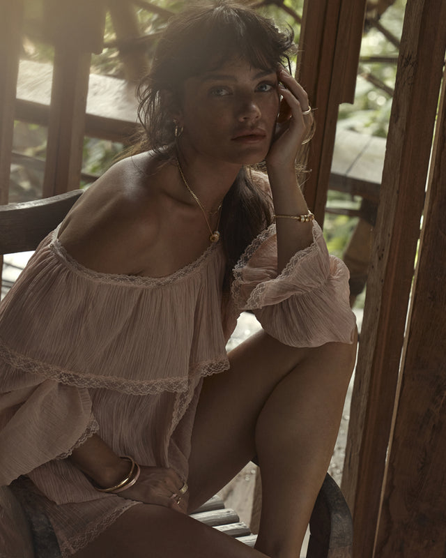 18k Gold Vermeil Born to Bloom Enamel Bangle - Pink Clay