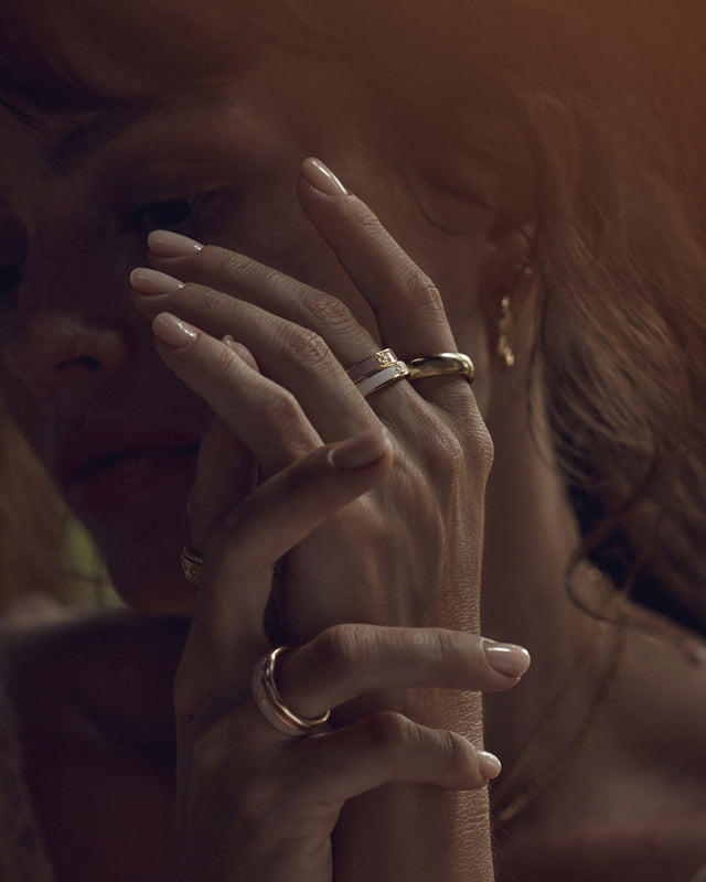 18k Gold Vermeil Born to Bloom Enamel Ring - Bone