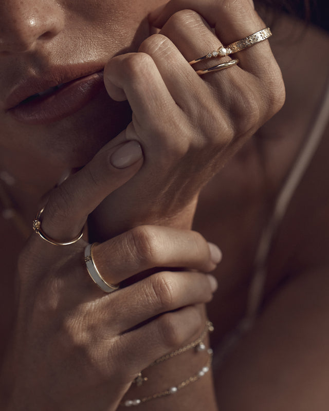 18k Gold Vermeil Born to Bloom Enamel Ring - Bone