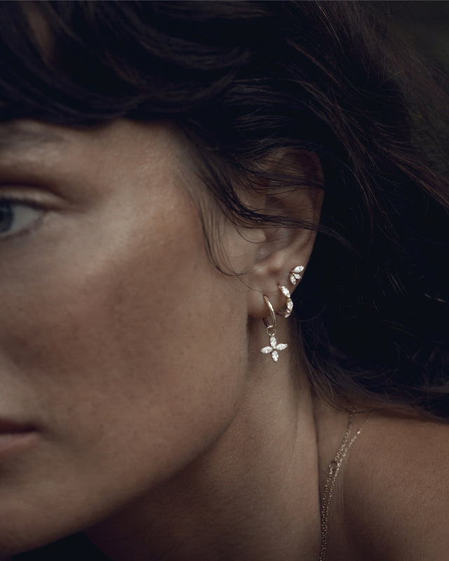 14k Solid Gold Blooming Lotus Crystal Cartilage Earring