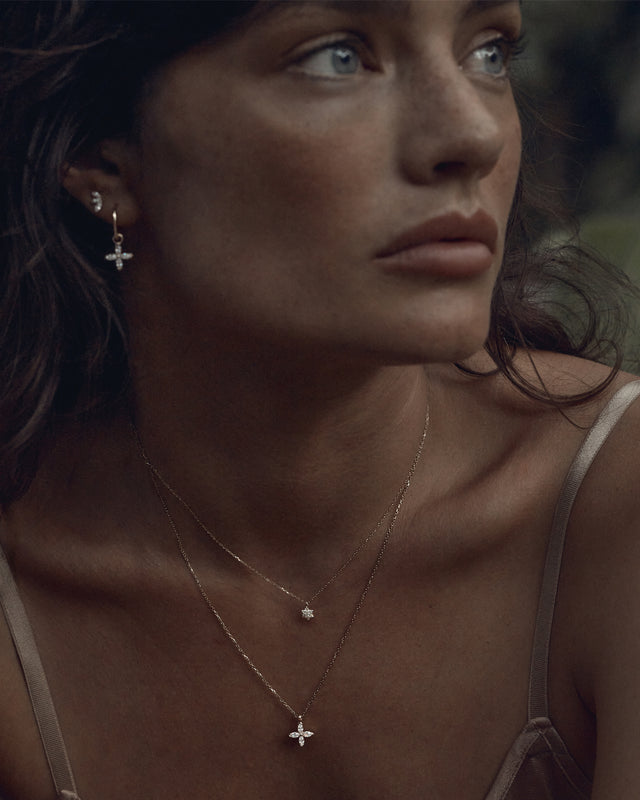 14k Solid Gold Crystal Lotus Flower Necklace