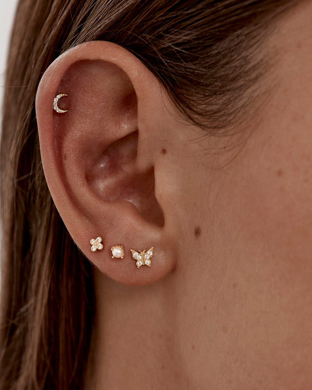 14k Solid Gold Lucky Clover Lab-Grown Diamond Cartilage Earring