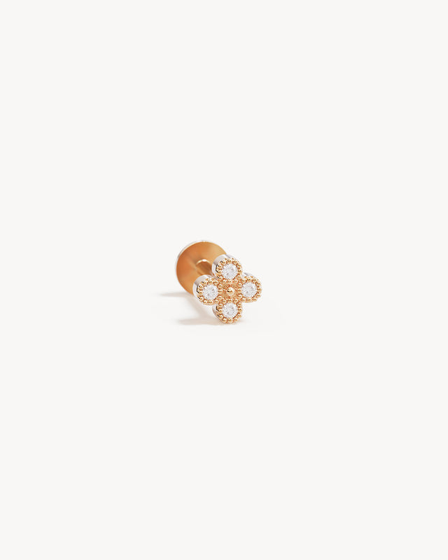 14k Solid Gold Lucky Clover Lab-Grown Diamond Cartilage Earring
