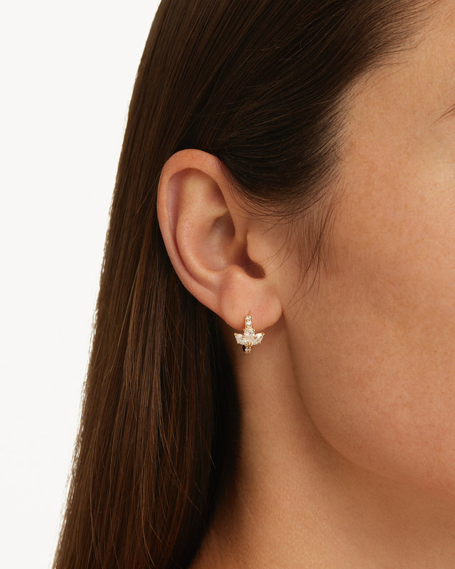 18k Solid Gold Floating Lotus Lab-Grown Diamond Hoop