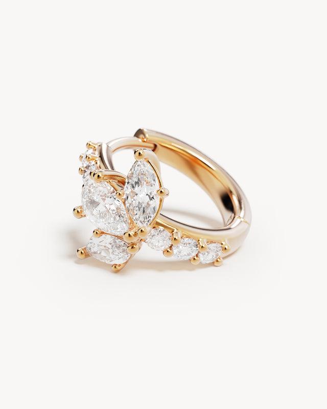 18k Solid Gold Floating Lotus Lab-Grown Diamond Hoop