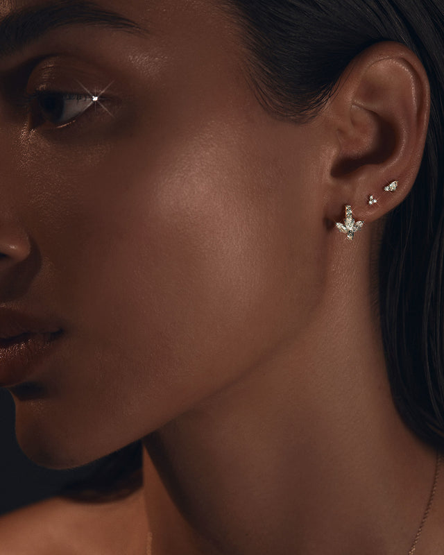 18k Solid Gold Floating Lotus Lab-Grown Diamond Hoop