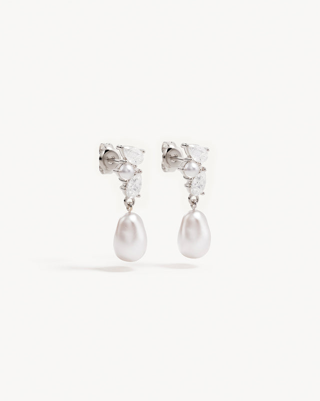 Sterling Silver Moments in Time Pearl Drop Earrings