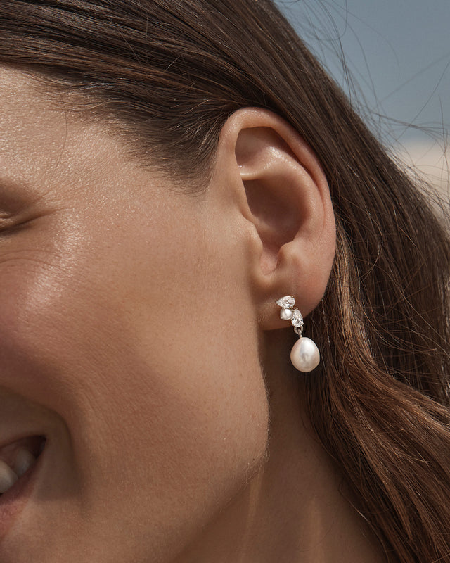 Sterling Silver Moments in Time Pearl Drop Earrings